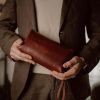 Clutch Bag Red Brown (Italian Waxy Cowhide)
