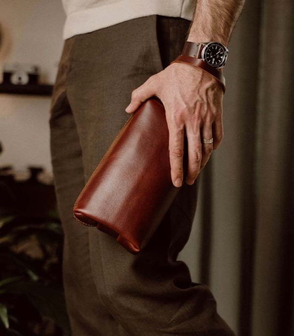 Clutch Bag Red Brown (Italian Waxy Cowhide)