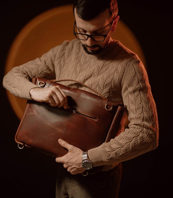Briefcase Red Brown (Italian Waxy Cowhide)