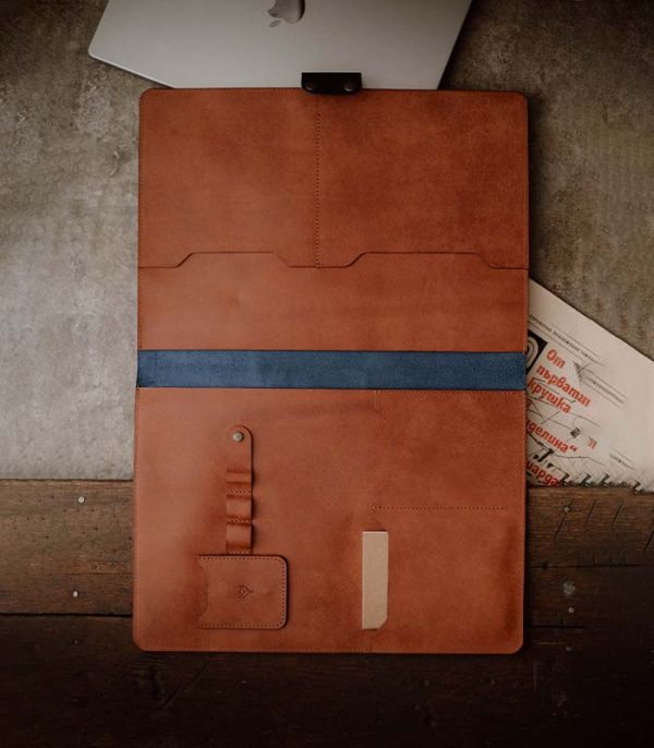Laptop / Tablet case Navy Blue and Siena (Pueblo Leather)