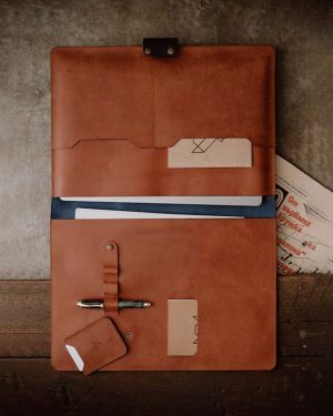 Laptop / Tablet case Navy Blue and Siena (Pueblo Leather)