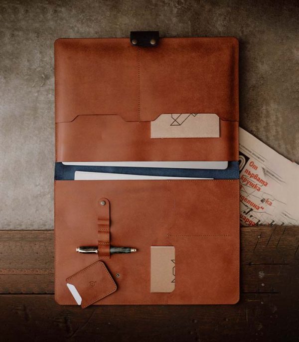 Laptop / Tablet case Navy Blue and Siena (Pueblo Leather)