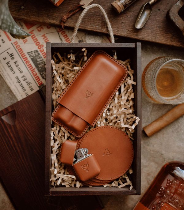 light brown bundle Whiskey and Cigar Bundle Light Brown (Italian Waxy Cowhide)