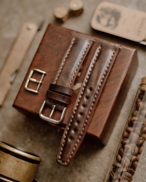 Full Stitched Watch Band Brown Museum (Shell Cordovan)