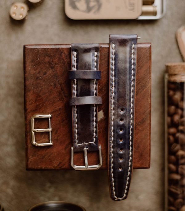 асфасф Full Stitched Watch Band Blue Museum (Shell Cordovan)